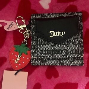 Juicy Couture Black and Gray Wallet with Strawberry Charm
